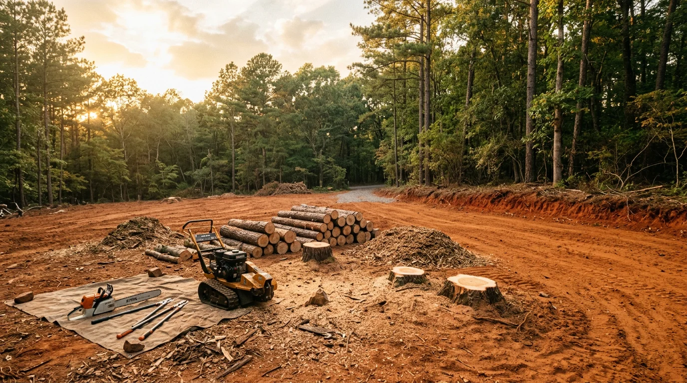 Cleared wooded lot in Athens, GA, prepared by Outlaw Land Solutions for new construction