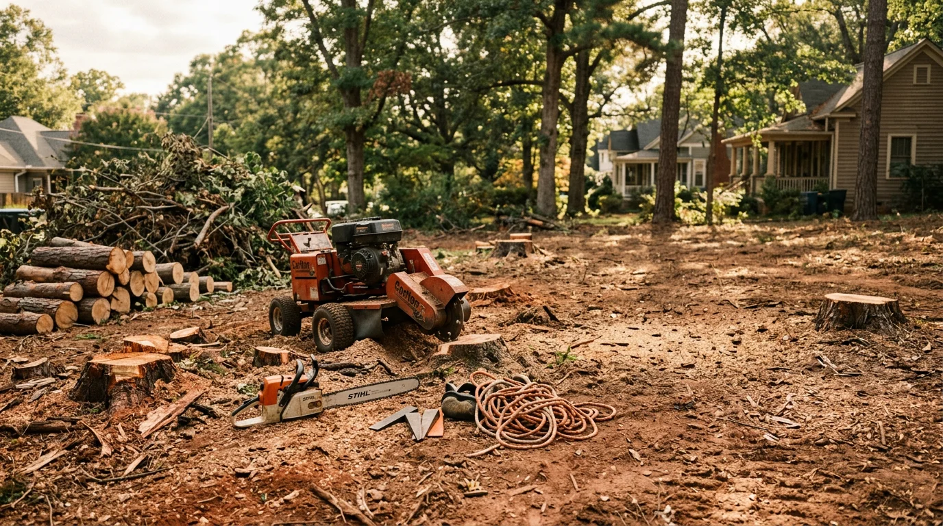 Forestry mulching equipment clearing overgrown land in Athens Georgia